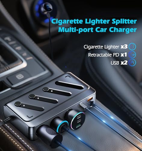 LIHAN Cigarette Lighter Splitter with Retractable Type-C Cable, PD45W+QC - size: C29