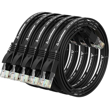 CableGeeker Cat 6 Flat Ethernet Cable 1ft 5Pack, 10Gbps, Black - color: Black-Flat, size: 1ft