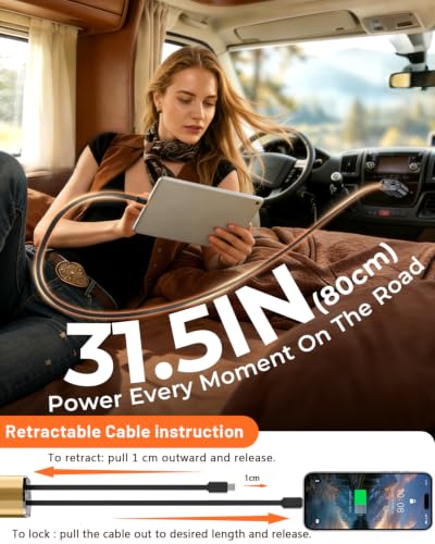 4 in 1 Retractable Car Charger, USB C Fast Charging Adapter, Gold - color: Gold