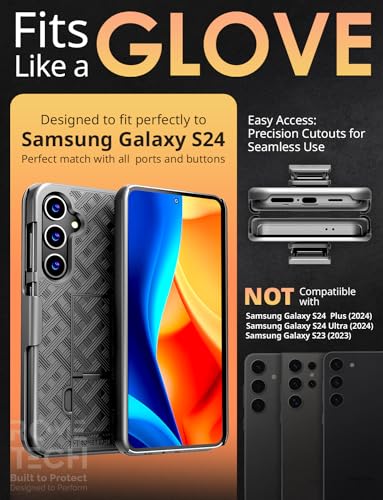 Designed for Samsung Galaxy S24 Case with Belt Clip Holster | Rugged Holster & Protective Phone Case Combo with Anti-Slip Texture - Black - style: Galaxy S24