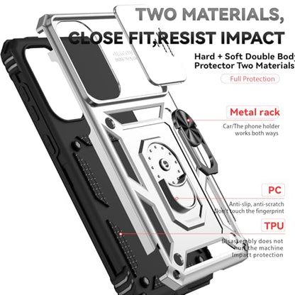 for Samsung Galaxy A36 5G Case with Slide Camera Cover HD Screen Protector [Military Grade 16ft. Drop Tested] Magnetic Ring Holder Kickstand Protective Phone Case for Galaxy A36 5G 2025, Silver - color: Silver w/ Slide Camera 2nd gen. Military Grade