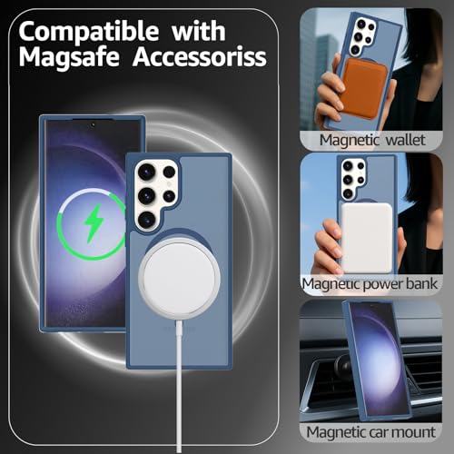 for Samsung Galaxy S23 Ultra Case Magnetic, Compatible with Magsafe 6.8 Inches Slim Fit Heavy Duty Protection Wireless Charging Lightweight Shockproof Anti-Slip Protective Phone Cover, Blue - color: Blue Magnetic