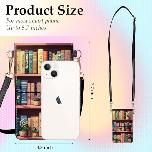 Small Crossbody Bags for Women Touchscreen Cell Phone Bag Cross Body Purses with adjustable Strap,Gifts For Teenage Girls - color: Botanical Bookshelf