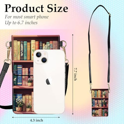 Small Crossbody Bags for Women Touchscreen Cell Phone Bag Cross Body Purses with adjustable Strap,Gifts For Teenage Girls - color: Botanical Bookshelf