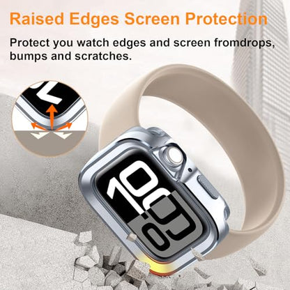 Amizee 2 in 1 Metal Rugged Case Compatible with Apple Watch Series 11/10 42mm, Aluminum Shockproof Protective Bumper Cover for iWatch 42mm, Silver - color: Silver, size: 42 mm