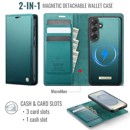 for Samsung Galaxy S26 5G 2in1 Detachable Wallet Case, Blue Green | Compatible with Magsafe, Magnetic, RFID Blocking Card Holder, Shockproof, Kickstand, Wireless Charging, PU Leather Flip Cover - color: (Detachable 2 in 1)-Blue Green, size: Galaxy S26