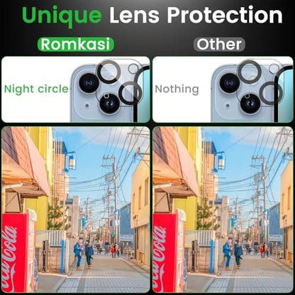 Romkasi 3 Pack Privacy Screen Protector for iPhone 14 6.1 Inch with 3 Pack Camera Lens Protector, Anti Spy Tempered Glass Film, Anti-Scratch, Touch Sensitive, Case Friendly - color: iPhone 14