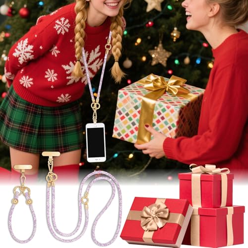 ABJFJE Crystal Phone Lanyard Crossbody & Wrist Strap Phone Strap Crossbody & Wrist Lanyard Anti Theft Phone Strap for Women - color: Light Purple