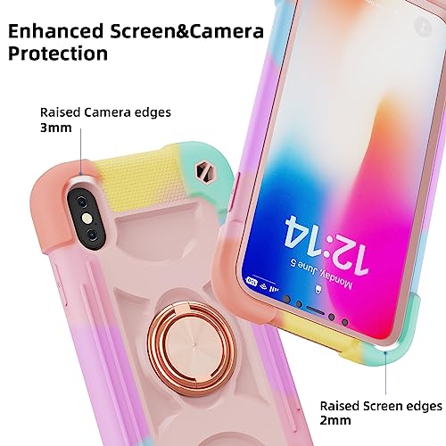 MARKILL Compatible with iPhone X/iPhone Xs Case 5.8 Inch with Ring Stand, Heavy-Duty Military Grade Shockproof Phone Cover for iPhone X/XS. - color: Rainbow Pink, size: iPhone X/iPhone XS 5.8"