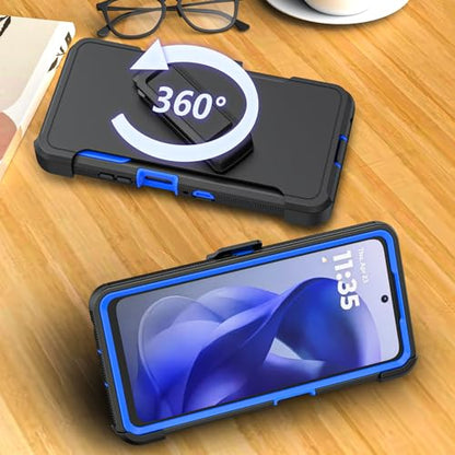 Shockproof Phone Case for Motorola Moto G Power 5G 2025/Moto G Play 2025 with Belt Clip Holster,Rugged Full-Body Protective Case Cover with Kickstand & Holster (Black+Blue) - color: Black+Blue
