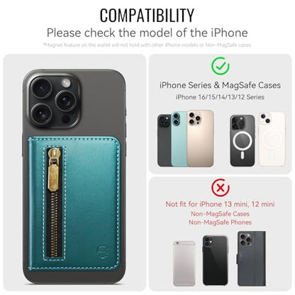 Strapurs Magnetic Card Holder Compatible with MagSafe Phones and Cases, PU Leather Phone Wallet for iPhone 17/16/15/14/13/12/Pro/Max/Plus/Air, 4 Card Slots RFID Blocking with Zipper Pocket,Bluegreen - color: Blue Green