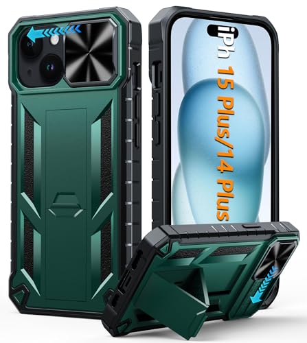 FNTCASE for iPhone 15 Plus Case iPhone 14 Plus Case with Kickstand & Slide | Military Grade Dropproof Protection, Heavy Duty Rugged Cell Cover, Bumper, Green - color: Green, size: For Iphone 15 Plus 6.7 Inch