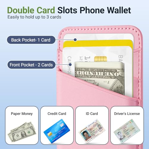 SHANSHUI 2 Pack Phone Wallets, Cell Phone Card Holder Premium Leather Credit Card Holder Stick on Compatible with iPhone, Most Smartphones - color: White+Pink