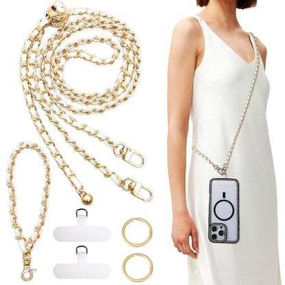 Phone Chain Crossbody,Adjustable Anti-Theft Cell Phone Lanyard Crossbody - color: Gold&white