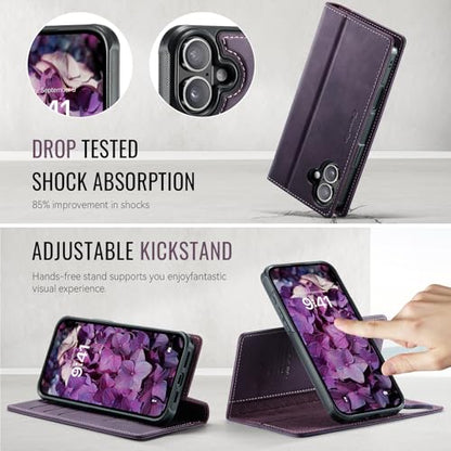 Kowauri Case for iPhone 17, PU Leather Wallet Flip Case with Card Holder RFID Blocking, Magnetic Detachable Shockproof Phone Cover Wireless Charging Compatible for iPhone 17 (6.3 inch), Purple - color: Purple