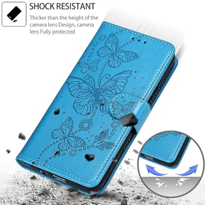 Wallet Case for Samsung Galaxy A16 5G, Blue Butterfly | Women Flip Folio Cover, Embossed PU Leather, Stand, Credit Card Holders Slots, Wrist Strap - color: 8