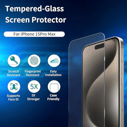 ImpactStrong Shatterproof Tempered Glass Screen Protector for iPhone 15 Pro Max [Easy Installation Frame] [Bubble Free] [9H Hardness] [Full Coverage] Case Friendly, 6.7 Inch - (3-Pack) - size: iPhone 15 Pro Max