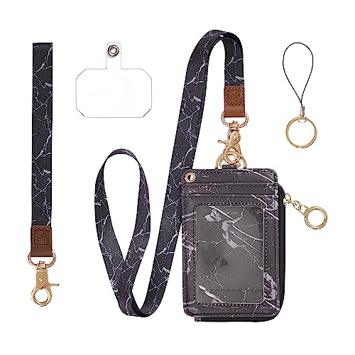 Mondo Designs 2-in-1 ID Badge Holder Lanyard Wallet - Black Marble - color: Black Marble