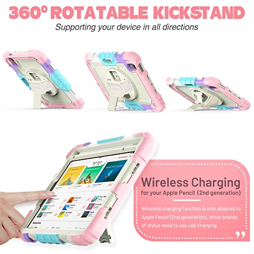 SEYMAC stock Case for iPad Mini 7 (A17 Pro)2024/ Mini 6 8.3'' with Screen Protector Pencil Holder [360 Rotating Hand Strap] &Stand, Drop-Proof Case for iPad Mini 7th/6th Generation 8.3",Yellowish+Pink - color: Yellowish+Pink