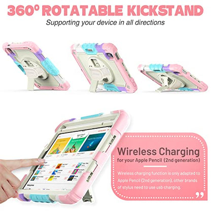SEYMAC stock Case for iPad Mini 7 (A17 Pro)2024/ Mini 6 8.3'' with Screen Protector Pencil Holder [360 Rotating Hand Strap] &Stand, Drop-Proof Case for iPad Mini 7th/6th Generation 8.3",Yellowish+Pink - color: Yellowish+Pink