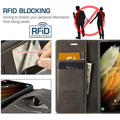 Samsung Galaxy S21 5G Wallet Case with Card Holder RFID Blocking Kickstand Magnetic,Leather Flip Case for Samsung Galaxy S21 5G 6.2 Inch(Coffee) - color: Coffee, size: S21 5G 6.2"