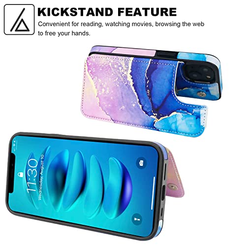 HAOPINSH for iPhone 14 Wallet Case with Card Holder, Blue Purple Marble Pattern Back Flip Folio PU Leather Kickstand Card Slots Case for Women Girls, Double Magnetic Clasp Shockproof Cover 6.1" - color: Blue Purple Marble