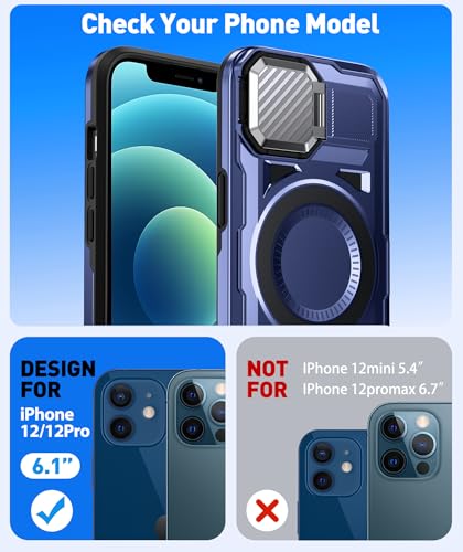 DASFOND Shield Series for iPhone 12/12 Pro Case with Camera Stand Cover [Compatible with MagSafe] Full Body Military Shockproof Protection Heavy Duty Rugged Magnetic Phone Case iPhone 12/12 Pro, Blue - color: Blue, size: Camera Stand iPhone 12/12 Pro