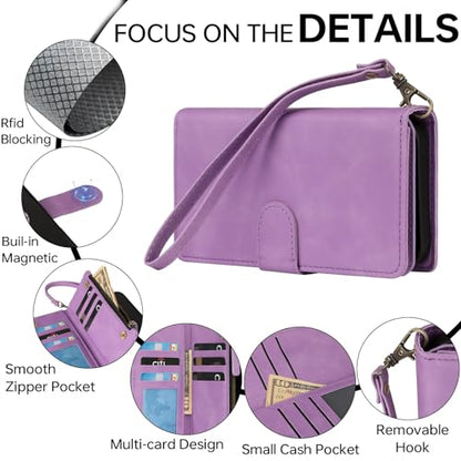 RANYOK Compatible with iPhone 16 Case Wallet - PU Leather Wallet Case for iPhone 16 with Credit Card Holder RFID Blocking Zipper Pocket with Wrist Strap Flip Folio Protective Case (Purple) - color: Purple, size: iPhone 16, 6.1"