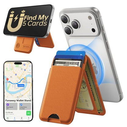 TWZKG for MagSafe Wallet, Works with Apple Find My,5 Card Holder with Stand, Magnetic Phone Wallet for iPhone 17/16/15/14/13/12 Pro Max Plus Air, RFID Blocking Vegan Leather,Brown - color: Findmy Brown