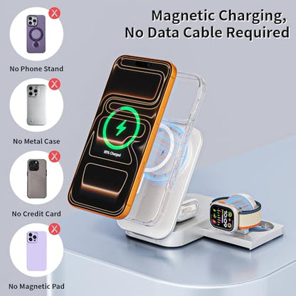 [Apple MFi Certified]Magnetic Charger 3 in 1 Charging Station,25W Wireless Foldable Mag-Safe Charger 6FT USB-C Cable Wireless iPhone Charging Station Compatible with iPhone 17/16/15/14/13/12 Pro/Plus
