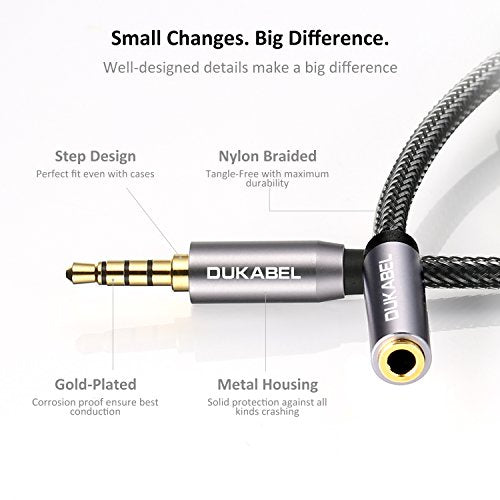 Headphone Extension Cable, DUKABEL 3.5mm TRRS Mic-Supported Extender -4Feet - color: Grey, size: (4 Feet / 1.2 Meters)
