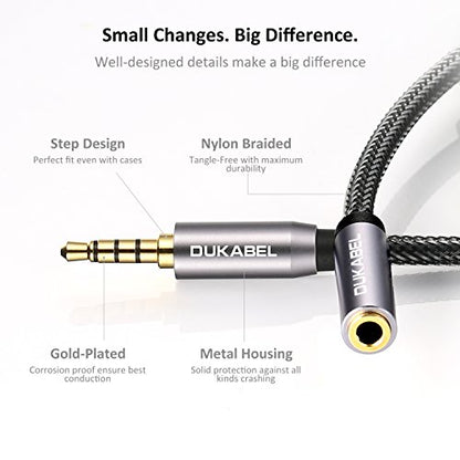 Headphone Extension Cable, DUKABEL 3.5mm TRRS Mic-Supported Extender -4Feet - color: Grey, size: (4 Feet / 1.2 Meters)