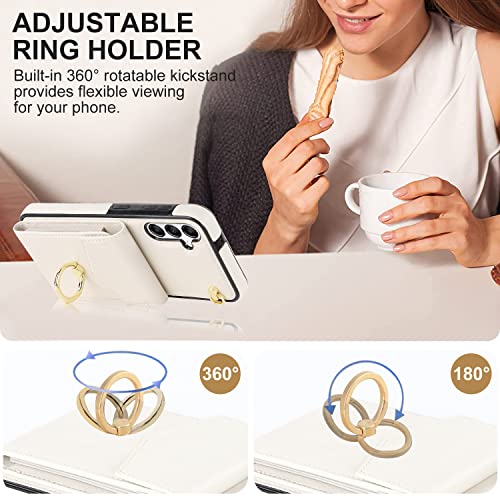Asuwish Wallet Case for Samsung Galaxy A16 5G/4G Women Men Off White | with Tempered Glass Screen Protector, Ring Holder, RFID Blocking, Card Holder, Wrist Strap, PU Leather, Cover for A 16 - color: Off White