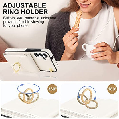 Asuwish Wallet Case for Samsung Galaxy A16 5G/4G Women Men Off White | with Tempered Glass Screen Protector, Ring Holder, RFID Blocking, Card Holder, Wrist Strap, PU Leather, Cover for A 16 - color: Off White