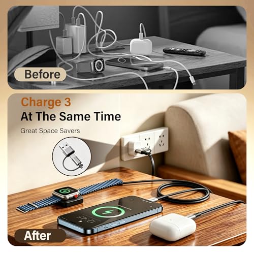 100W Retractable Multi Charging Cable for Apple Watch Charger,Dual USB C