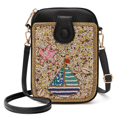 Women's Small Crossbody Cell Phone Bag, Boho Colorful Beaded Purse Wallet with Handmade Cute Patterns - color: Pattern 7