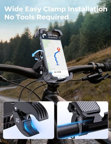 Bike Phone Holder Mount, Motorcycle Phone Mount, 360° Adjustable Phone Holde Mount for Bike and Motorcycle, Shockproof & Anti-Shake Design, Fits 4.7–7” Smartphones (Black)