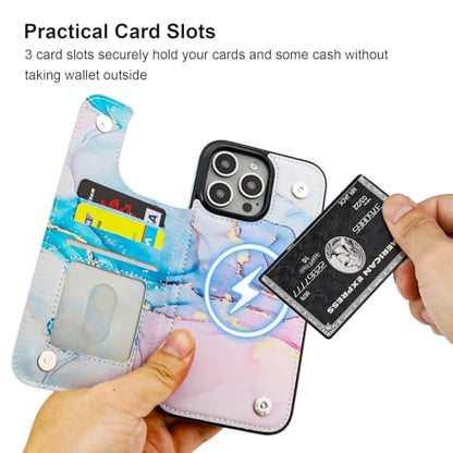 HAOPINSH for iPhone 16 Pro Max Case Wallet Compatible with MagSafe Wireless Charging, Pink Blue Marble Pattern Back Flip Folio PU Leather Kickstand Card Slots Case Double Magnetic Clasp Cover 6.9" - color: Pink Blue Marble for MagSafe