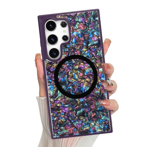 Magnetic for Samsung Galaxy S23 Ultra Case Abalone Shell, Elegant Purple | Glossy Mother of Pearl Design, Compatible with Magsafe, Sturdy Shockproof Protective Phone Cover - color: Elegant Purple, size: for Samsung Galaxy S23 Ultra