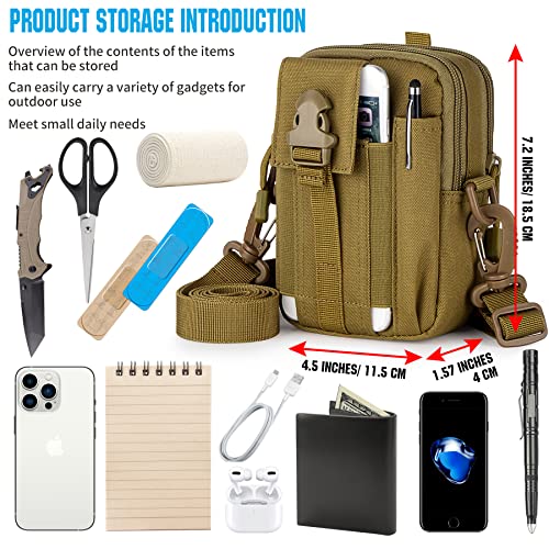 Tactical Molle Phone Pouch Nylon Multi-Purpose EDC Pouch Utility Waist Bag Tool Holster with Shoulder Strap for 4.7"-6.7" Smartphone - color: Tan