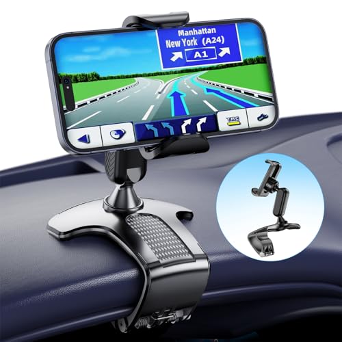 Car Phone Holder Mount for Dashboard 360 Degree Rotation Multifunctional Cell Phone Clip Design Phone Mount Compatible with 4-7 inch Smartphones (Black)