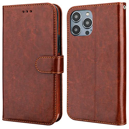 Bocasal Detachable Wallet Case Card Holder for iPhone 14 Pro, Brown | RFID Blocking Kickstand Card Slots Holder PU Leather Magnetic Shockproof Wrist Strap Removable Flip Protective Cover 6.1 inch - color: Brown