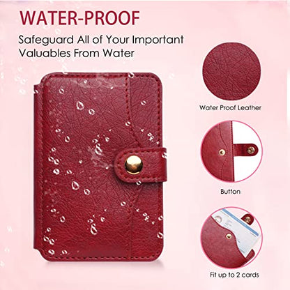 Credit Card Holder,Phone Wallet Stick on with Snap Closure Adhesive - color: Red