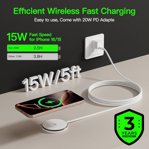 New for 15W MagSafe Charger: Magnetic Wireless Charging Pad for iPhone 17 16 15 14 13 12 Series AirPods 4-2 Pro, Strong Magnet, with PD20W Charging Block, Ultra-Thin Portable(2Pack 5FT) - color: Warm white