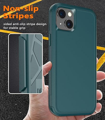 Diverbox for iPhone 15 Pro Case [Shockproof] [Dropproof] [Tempered Glass Screen Protector ],Heavy Duty Protection Phone Case Cover for Apple iPhone 15 Pro 6.1 inch (Dark Green) - color: Dark Green