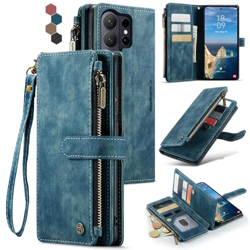Compatible with Samsung Galaxy S26 Ultra Wallet Case with Card Holder Kickstand Magnetic Zipper Pocket Lanyard Strap Wristlet,Leather Flip Case Wallet for Galaxy S26 Ultra 6.9 Inch (Blue) - color: Blue, size: S26 Ultra 6.9 Inch