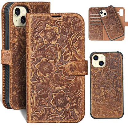 Leather Case Compatible with iPhone14 Plus Wallet 6.7" Dark Brown | Genuine Leather 2-in-1 Magnetic Detachable Shockproof,Flip Folio Cover with Card Slot,Wireless Charging RFID Blocking Brown - color: Dark Brown, size: 6.7"-14 Plus