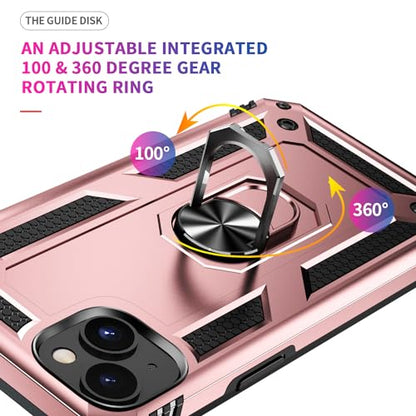 iPhone 14 Case with HD Screen Protector, Military Grade 16ft Drop Tested Ring Shockproof Protective Phone Case, Rose Gold - color: Rose Gold, size: iphone 14