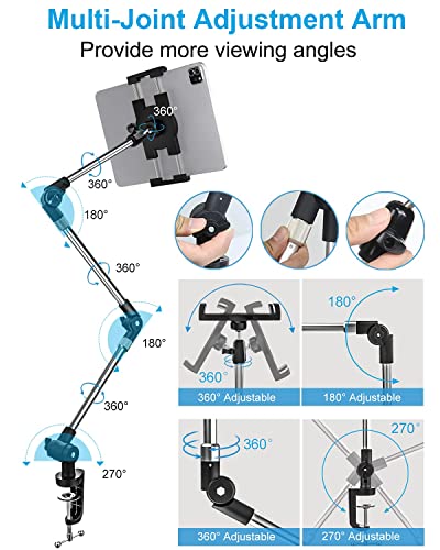 Adjustable Tablet Mount Holder, Aluminum 35" Desk/Bed Clamp Tablet Stand with Foldable 360° Swivel Arm, for iPad Pro Air Mini, Galaxy Tabs, Z Fold, iPhone, Switch, Fire HD, 4.7-13" Devices