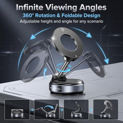 【96LBS Ultra Suction】Vacuum Magnetic Car Phone Holder for MagSafe, 2026 Upgraded 360° Reinforced Phone Mount for Car Dashboard Windshield Mirror, Compatible with iPhone 17 16 15 Pro Max & All Phones
